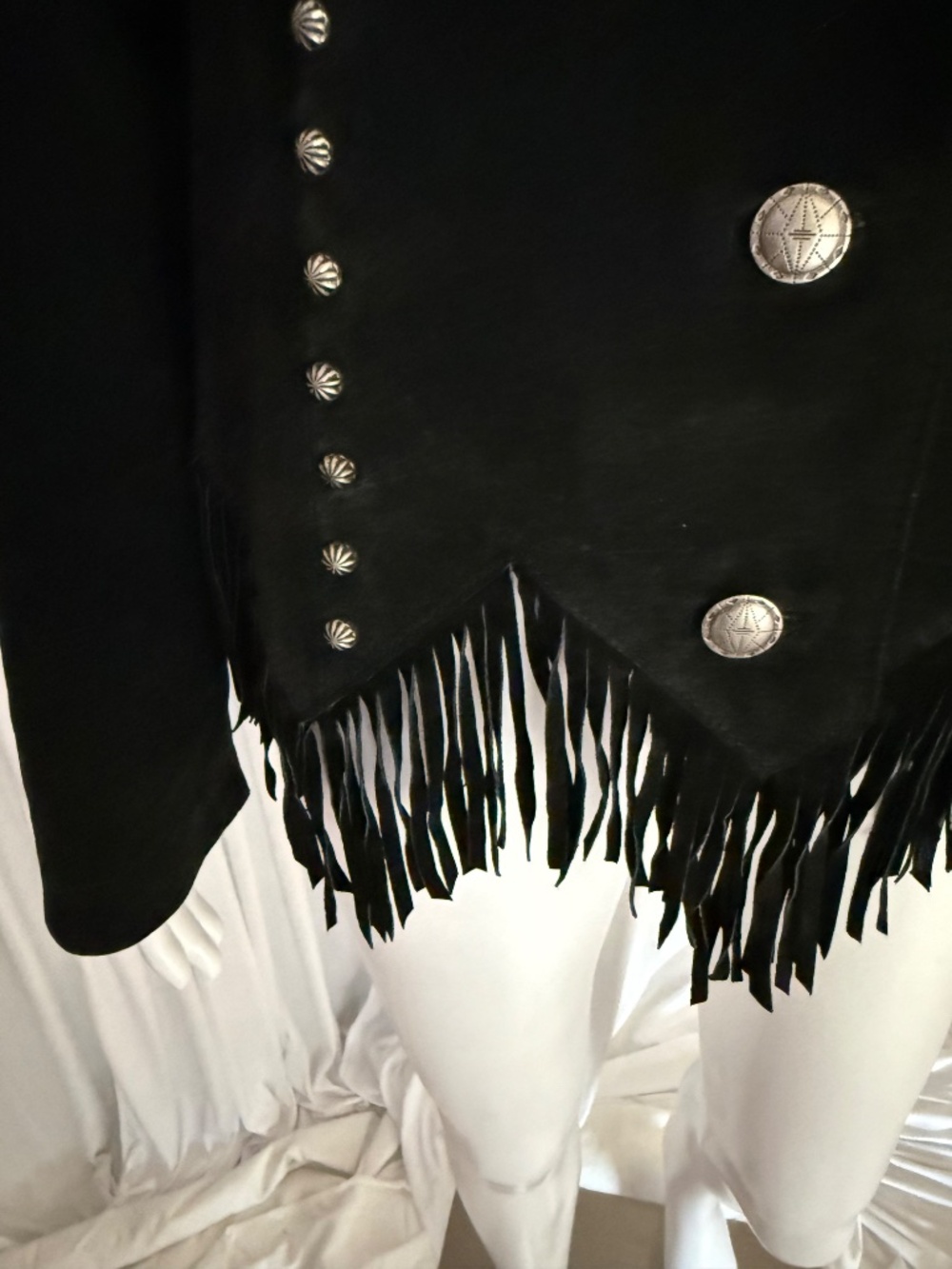 Saguaro Black Suede Leather Fringe Western Jacket | Red Satin Lining | Size L - Picture 13 of 16